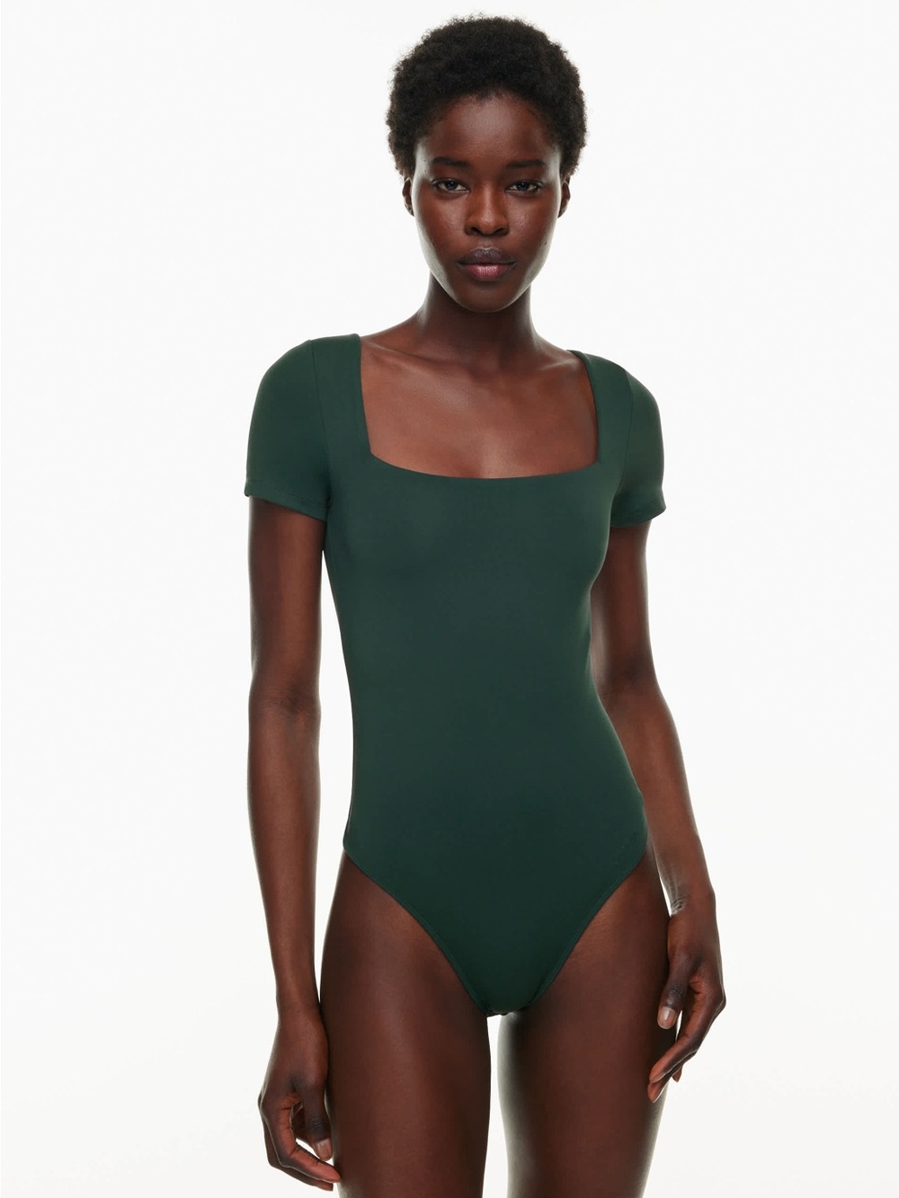 Aritzia Original Contour Manner Squareneck Bodysuit Top Dark Green Scarab S